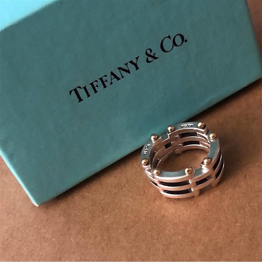TIFFANY & Co Sterling Silver & 18K Yellow Gold Ring